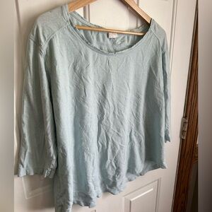 Poetry Blue 3/4 Sleeve Relaxed Hemp& Cotton Blouse